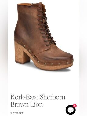 Kork-Ease Brown Leather Studded Lace-Up Block Heel Boot